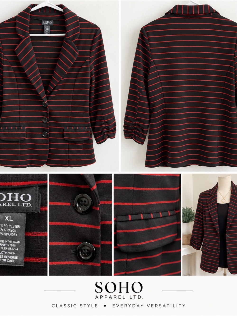 Soho Apparel Black Blazer with Red Stripes